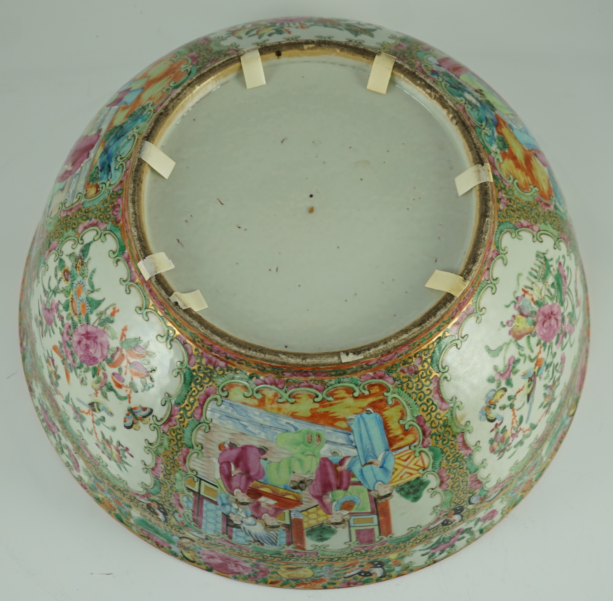 A large Chinese Canton (Guangzhou) decorated famille rose bowl, c.1830-50, 39.2cm diameter